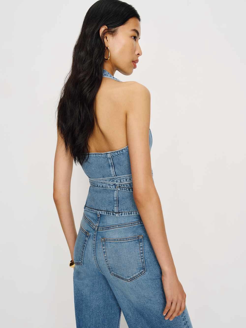 Reformation Gaia Denim Halter Top - Picture 3 of 9